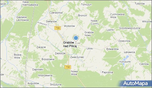 mapa Grabina, Grabina gmina Grabów nad Pilicą na mapie Targeo